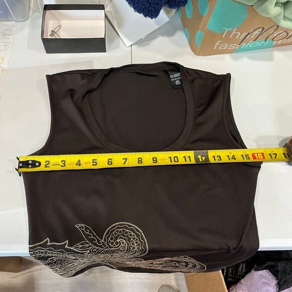 Y2K Brown Round Neck Sequin Tank Top Grunge Romcom Dragon Womens XS NY & Co - Picture 4 of 5
